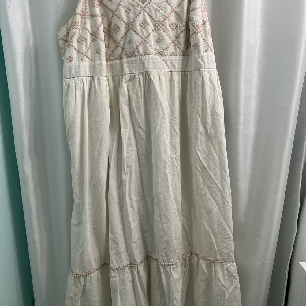 Cream and tan Spaghetti Strap Dress with pockets